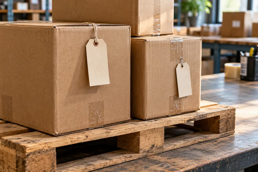 AI-generated concept photograph showing the natural textures and packaging details of stored cargo.